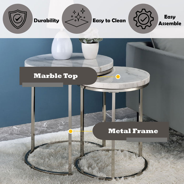 Zaidee - Nesting Table Set - Marble Top & Nickel