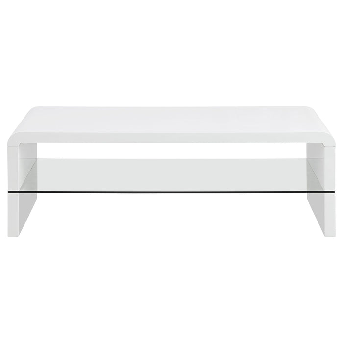 Airell Rectangular Coffee Table with Shelf White High Gloss