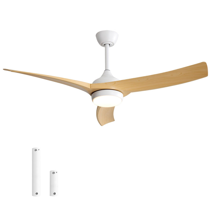 52" Ceiling Fan & 18W LED Light And Remote Control, DC Motor For Bedroom - White
