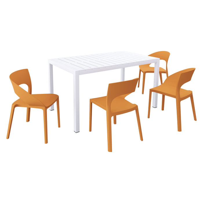 4 Piece Set Of Modern Designed Single Chairs With Long Table