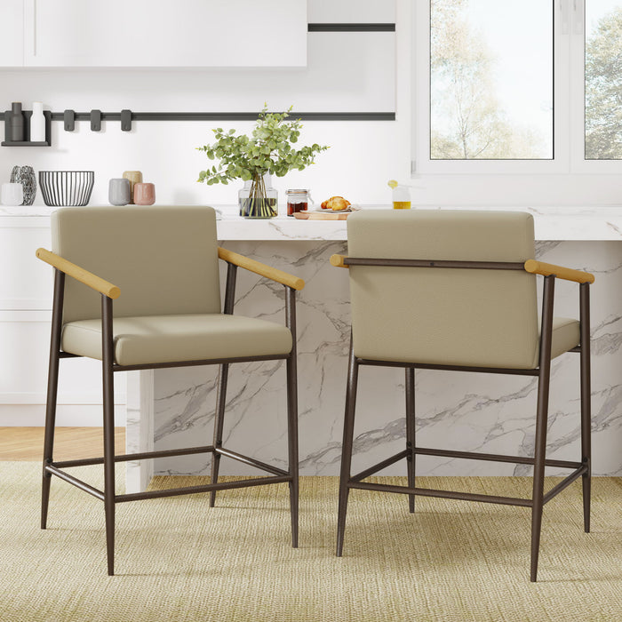 Mid Century Modern Counter Stool Set With Espresso Metal Frame - Khaki