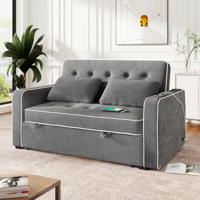 Upholstered Sleeper Bed Sofa With Dual USB Charging, Adjustable Backrest