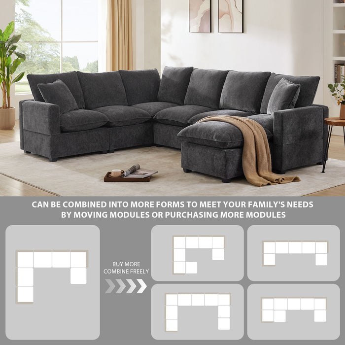 110 X 84" Modern U Shape Modular Sofa, 7 Seat Chenille Sectional Couch Set With 2 Pillows Included, Freely Combinable Indoor Funiture For Living Room, Apartment, Office, 2 Colors