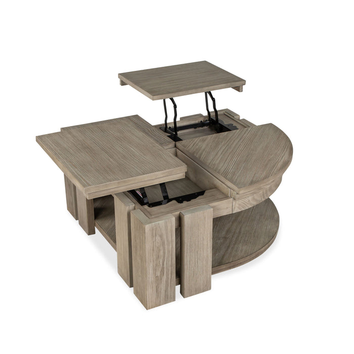 Conrad - Pie Shaped Lift Top Cocktail Table With Casters - Stone Harbor Grey