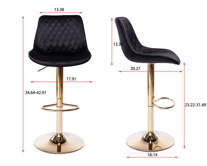 (Set of 2) Bar Stools, With Chrome Footrest And Base Swivel Height Adjustable Mechanical Lifting Velvet And Golden Leg Simple Bar Stool 18"