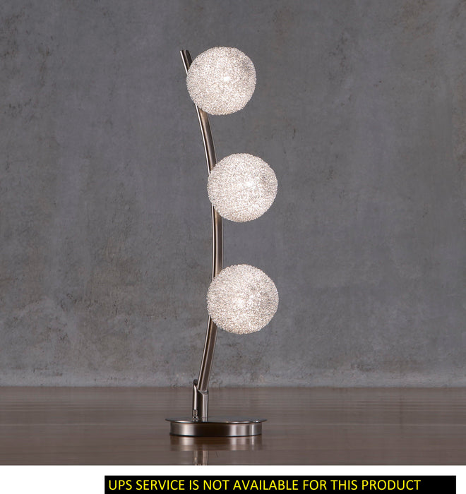 Modern Home Decor Table Light Curved Stand Satin Nickel Finish Bedroom Living Room, 3 Wire - Wrapped Balls