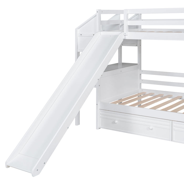 Bunk Bed With Storage Staircase, Slide, Desk, Drawers, And Shelves