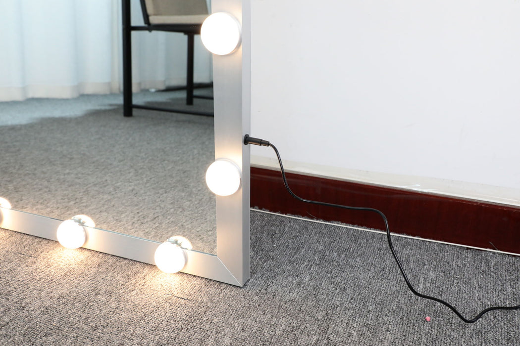 Modern Wall Standing Bedroom Hotel Full Length Mirror With LED Bu Lbs Touch Control Whole Body Dressing Hollywood Vanity Mirror With 3 Color Lights