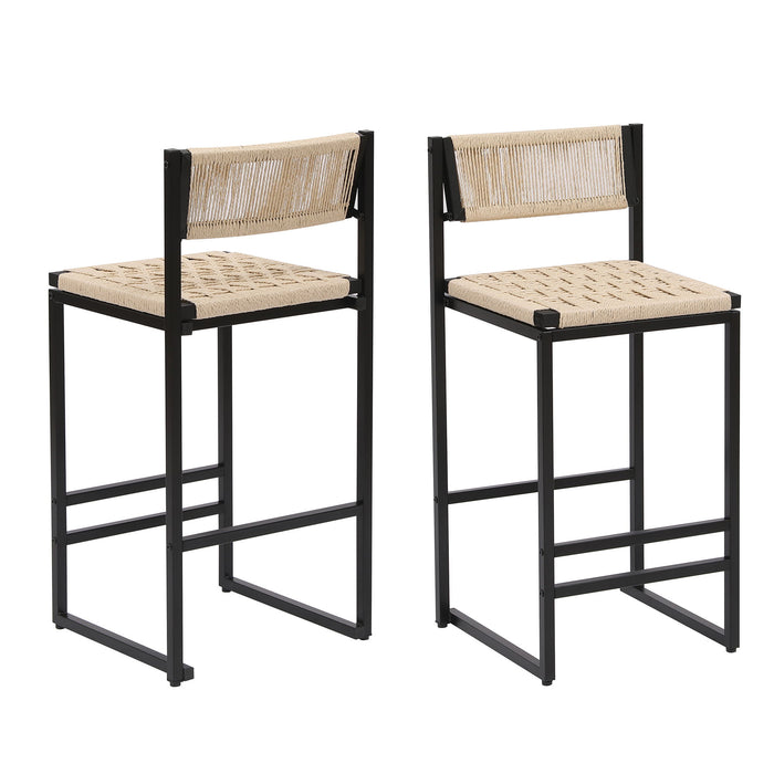Style B, Woven Bar Stools With Backrest, Paper Rope Weave Dining Chairs For Kitchen Island - Creamy White