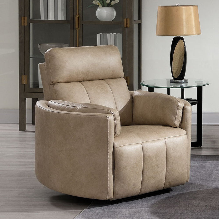 Elison - Motion Glider Recliner With Swivel - Dark Beige Polish Microfiber