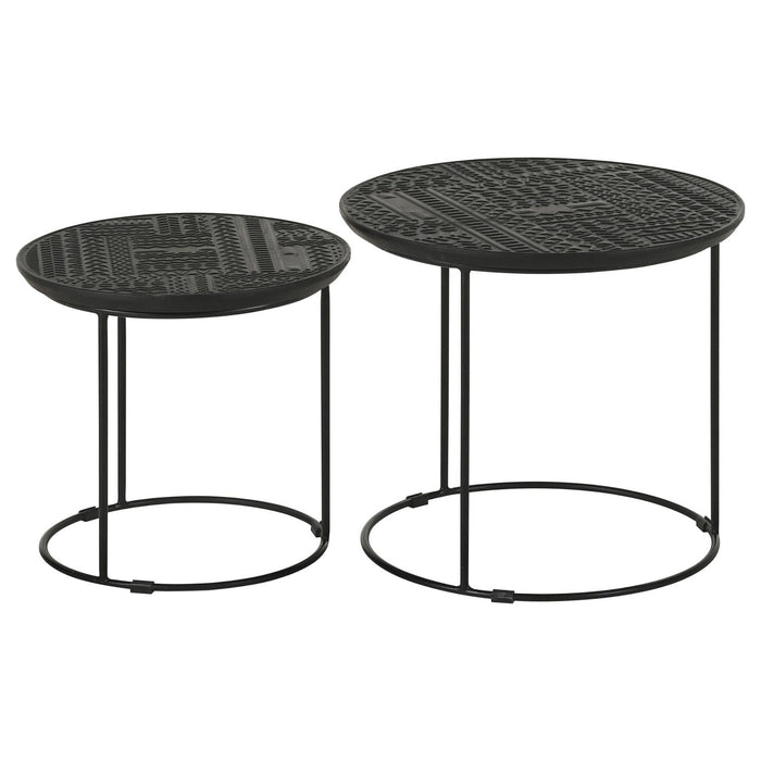 2 Piece Nesting Table With Embossed Tops And Base - Black
