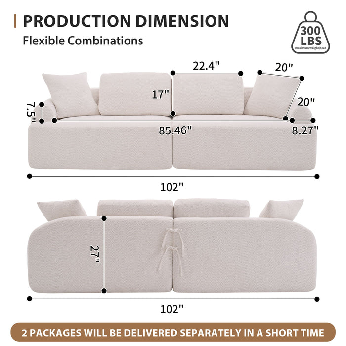 Compression Sofa: 4 Seater Combined Sofa, Crochet Yarn Fabric, Full Sponge Compression Sofa, Combined Sofa With 4 Pillows For Home Living / Home Furniture / Apartment - Beige