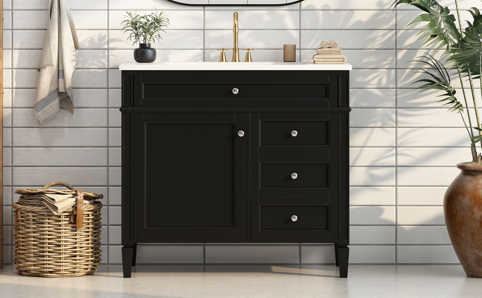 Bathroom Vanity & Top Sink, Modern Bathroom Storage Cabinet With 2 Drawers And A Tip-Out Drawer
