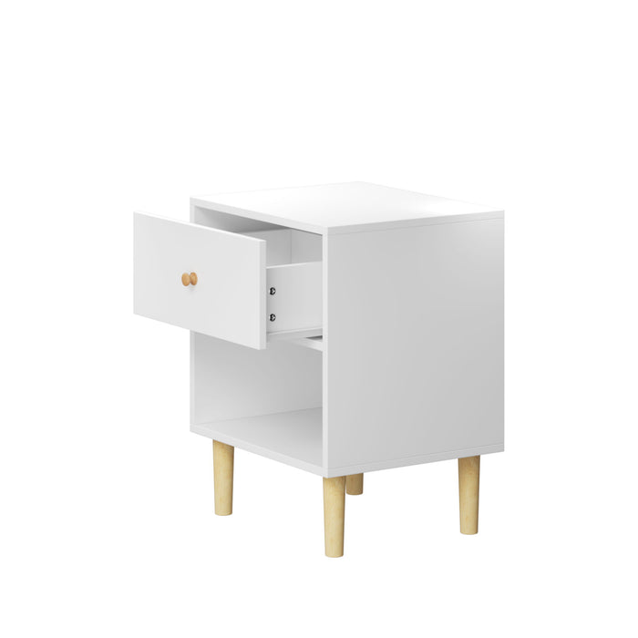 Nightstand With 1 Drawer And 1 Shelf - White