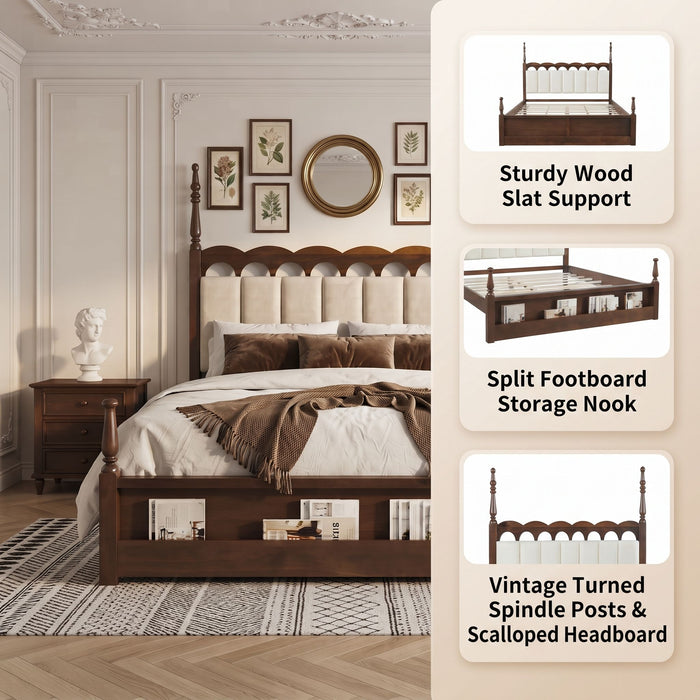Platform Bed Frame With Tufted Upholstered Scallop Headboard