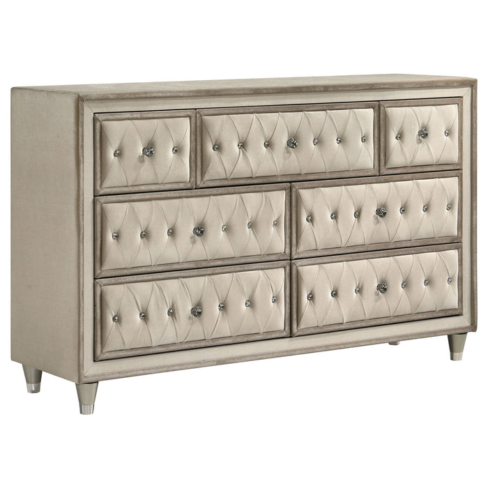 Antonella 7-drawer Upholstered Dresser Ivory and Camel