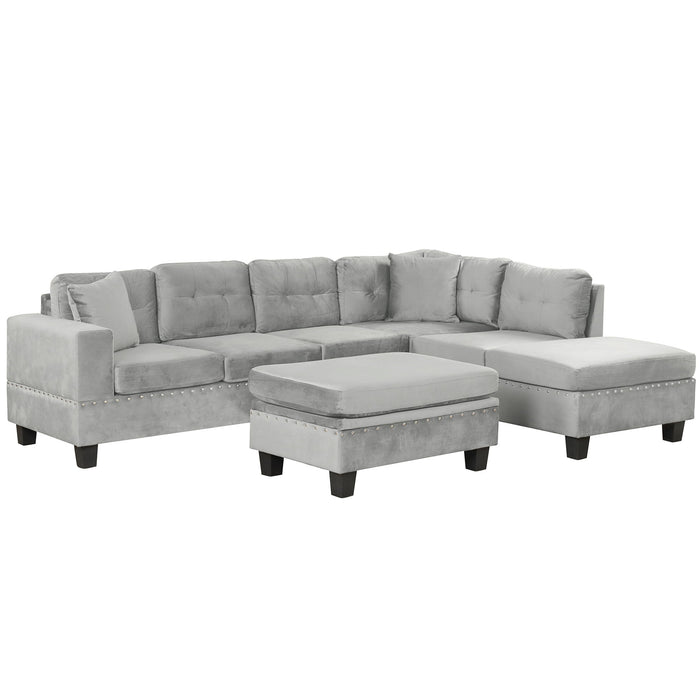 Modern Sectional Sofa With Storage Ottoman, L - Shape Couch With 2 Pillows And Cup Holders