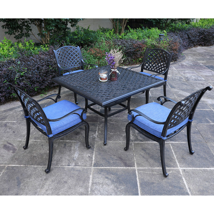 Square 4 Person 43.19" Long Aluminum Dining Set With Cushions