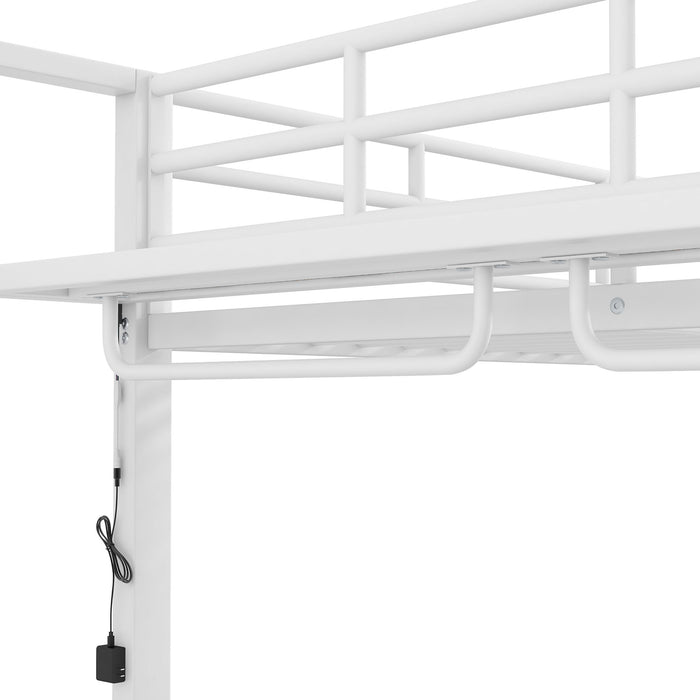 Bunk Bed With Storage Mesh Shelves, Clothes Hooks, LED Light