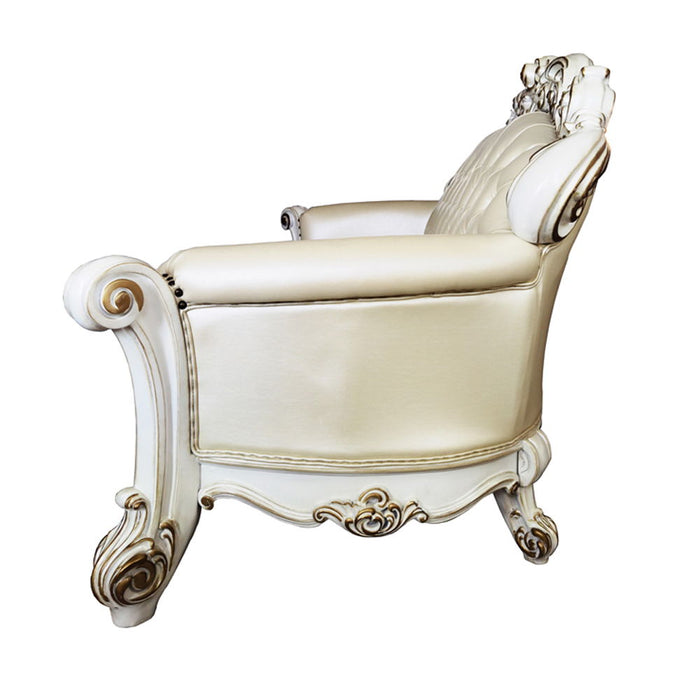 Vendome - Sofa With 5 Pillows - Champagne Synthetic Leather & Antique Pearl