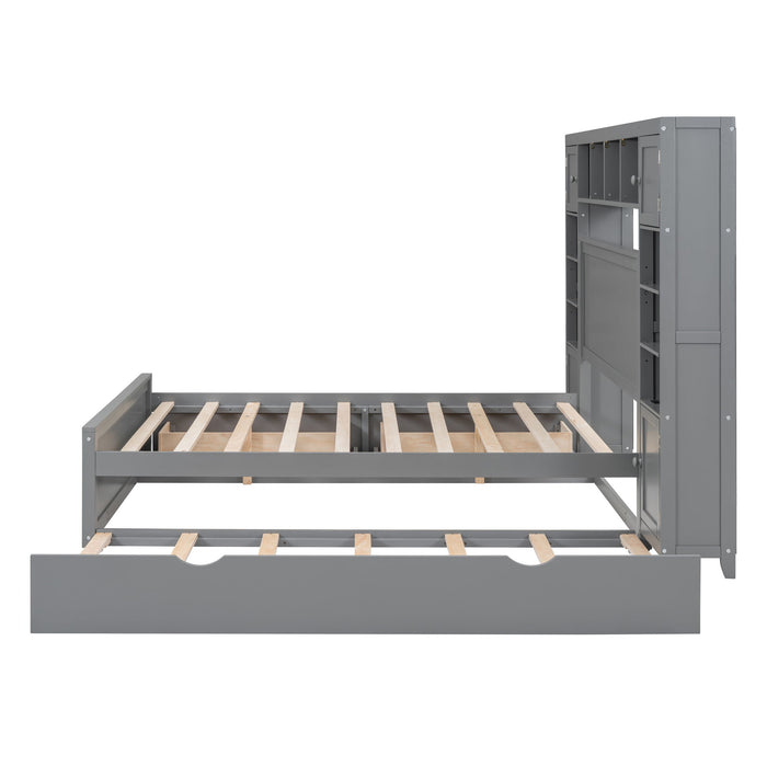 Bed With All In One Cabinet, Shelf And Sockets, Trundle