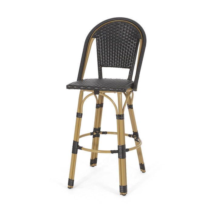Outdoor Rattan And Aluminum French Barstools (Set of 2)