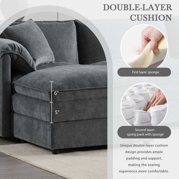 Modular Sectional With Deep And Wide Seat, Cloud Couch Set With Double Cushions Sofa With Movable Ottoman