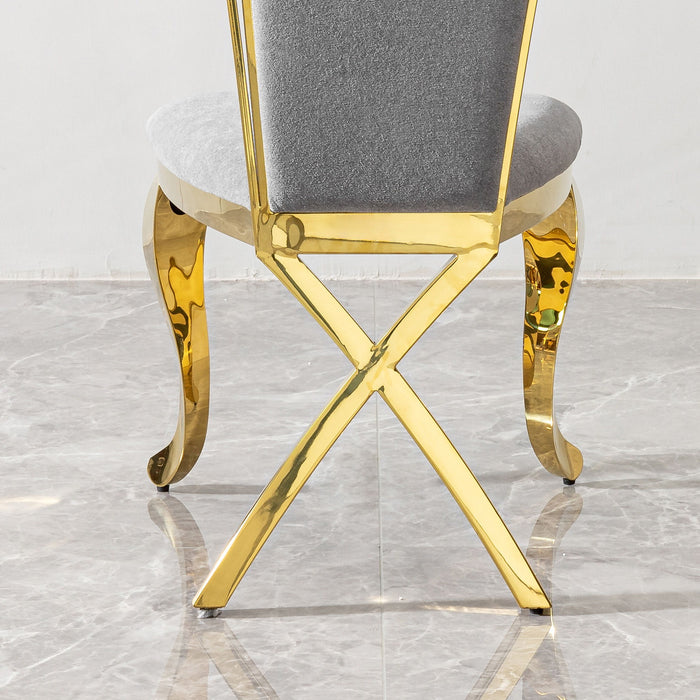 Gorgeous Streamlined High Back Fabric Stainless Steel Dining Chair (Set of 2) - Gold / Gray