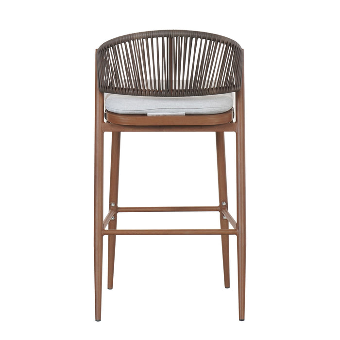 Outdoor Bar Height Metal Frame Counter Stools With Scallop Shaped Backrest & Water Resistant Cushions