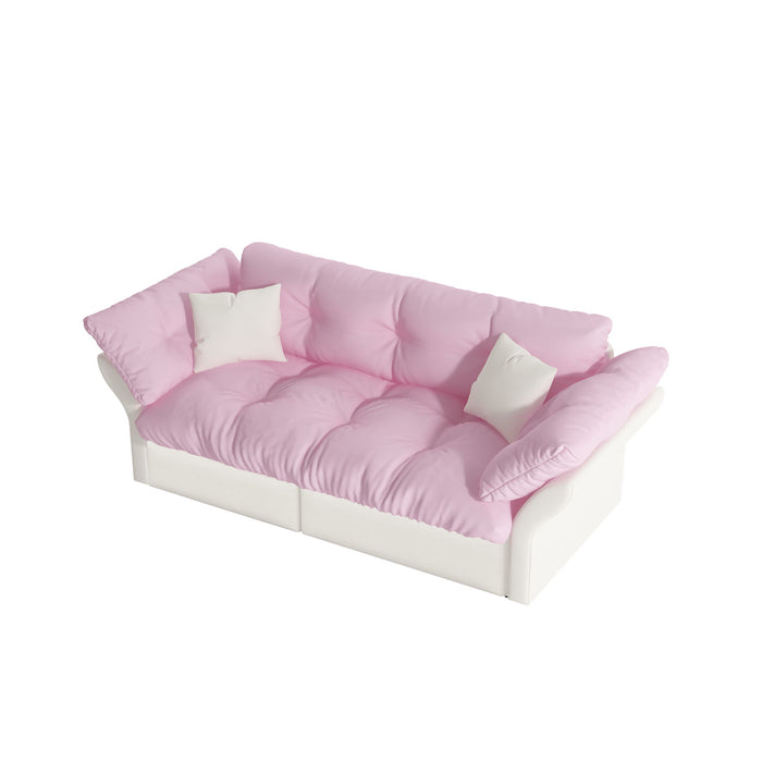 Queen Pull Out, 3 In 1 Convertible Sleeper Tufted Sofa & 2 Soft Pillows
