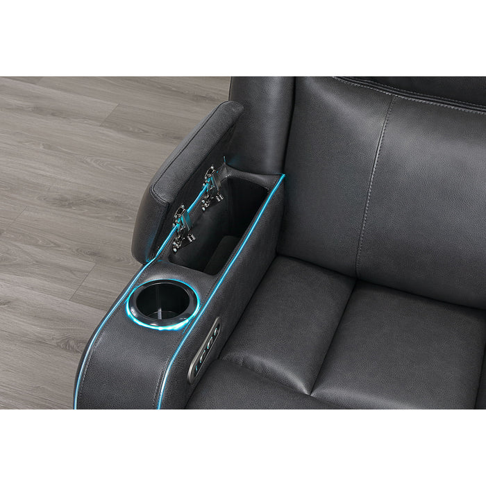 Blanca - Power Reclining Sofa With LED Lights And Power Headrest Frame - Charcoal