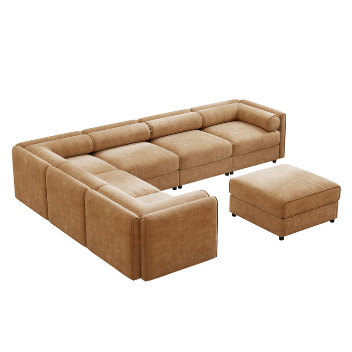 Contemporary Elegant White Chenille Sofa With Storage And Ottoman
