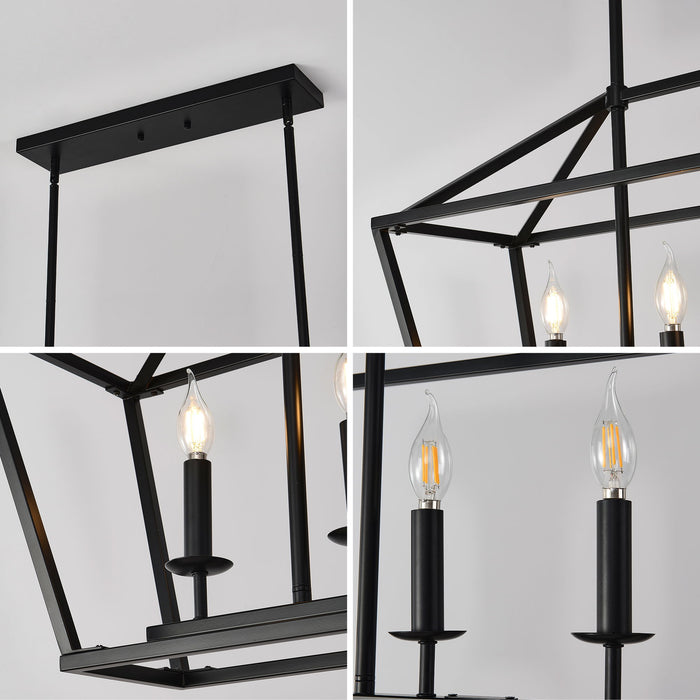 5 Light Farmhouse Kitchen Island Lighting, 5 Light Industrial Linear Chandelier For Dining Room Metal Hanging Pendant Light Fixture For Bedroom Living Room Hallway Conference Room - Matte Black