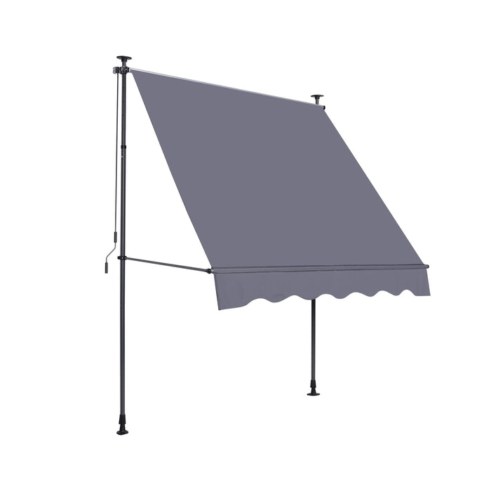 Manual Retractable Patio Awning, UV Resistant Polyester Sun Shade With No Drill Installation