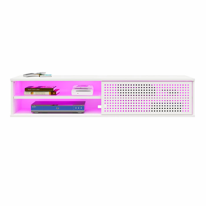 Glitch - Floating TV Stand For TVs Up To 60" With RGB Lighting And Sliding Door - White