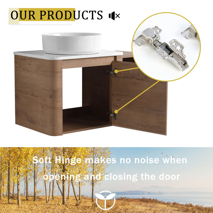 Wall Mounted Bathroom Vanity With Art Sink, 1 Storage Shelf, 2 Soft Close Doors