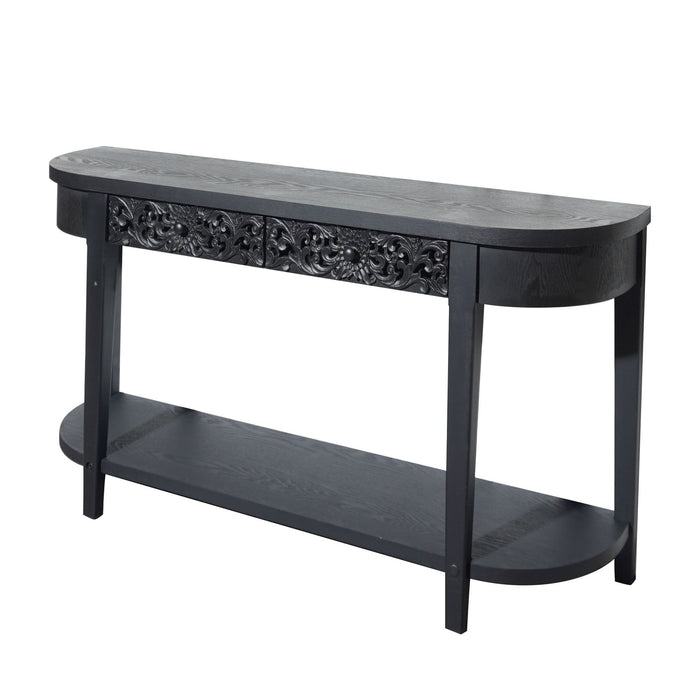 Carved Console Table With Storage Shelf For Living Room - Black