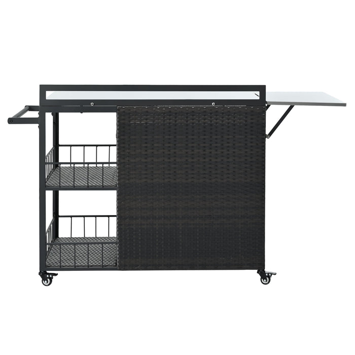 Outdoor Kitchen Island With Storage, Cooking Station, Grill Cart, Foldable Tabletop, And Bottle Opener - Dark Brown