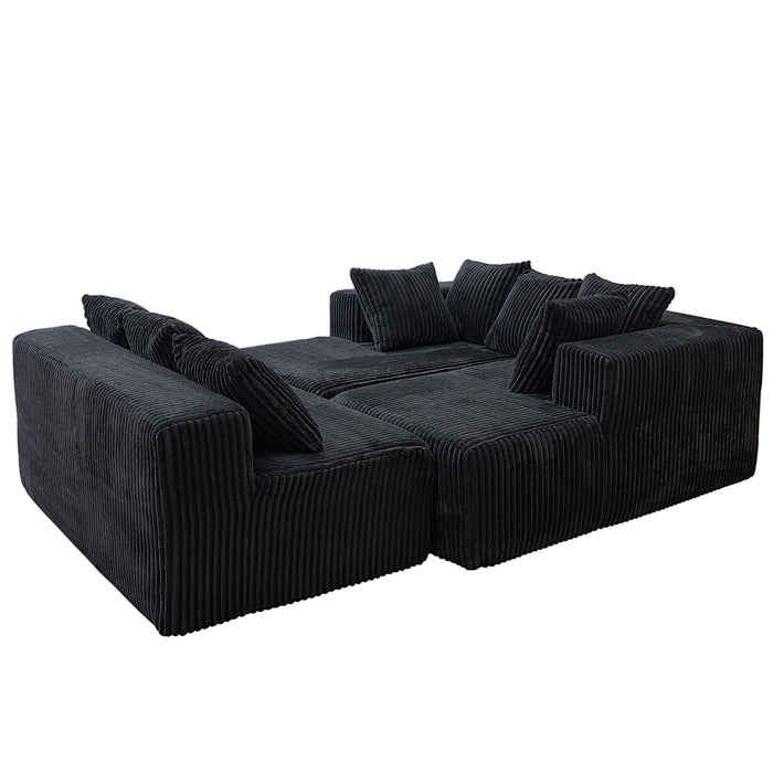 Modular U-Shaped Sectional Sofa, 4 Seater Chaise Lounge With Reversible Design Striped - Black