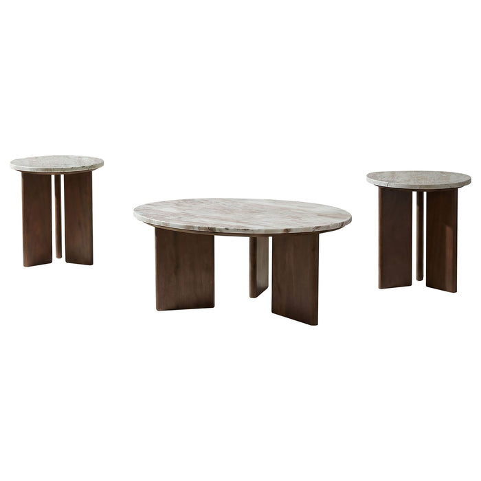 Jenna 3-piece Round Marble Top Coffee Table Set Brown