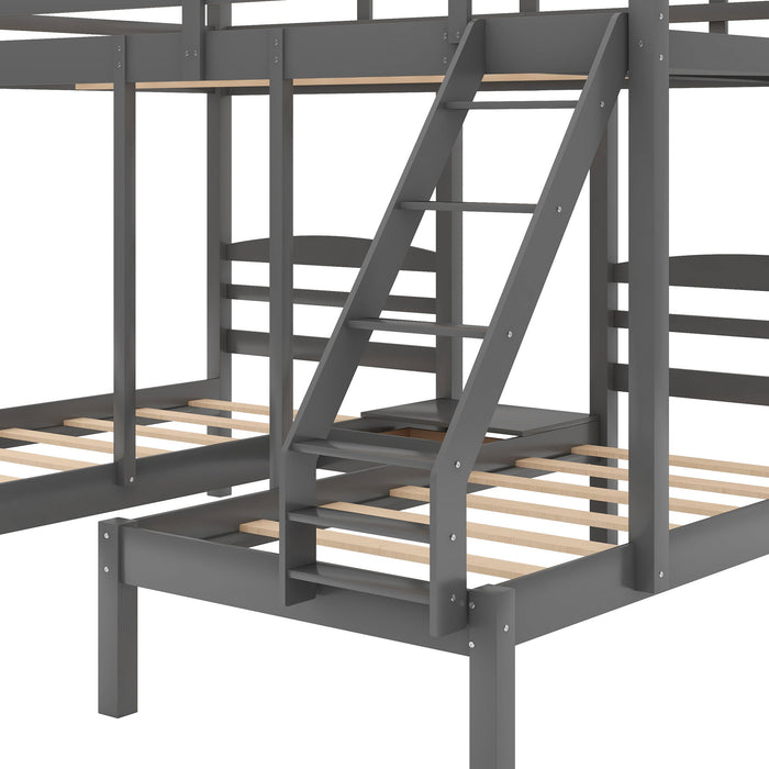 Full Over Twin & Twin Bunk Bed, Triple Bunk Bed - Gray
