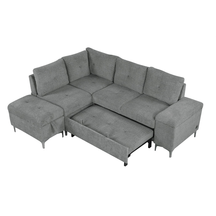 Versatile L Shaped Sofa Bed With Storage, Cup Holders, USB Ports Chenille