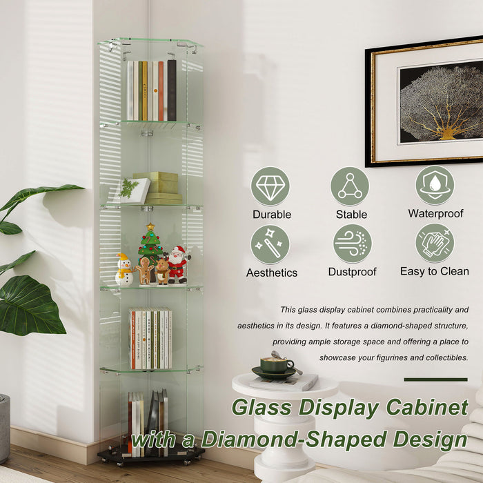 5 Tier Diamond Glass Display Case With 5 Dynamic LED Modes - Black