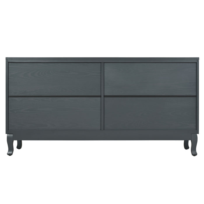 Retro Industrial 4 Door Sideboard With Large Storage, Rattan And Glass Doors