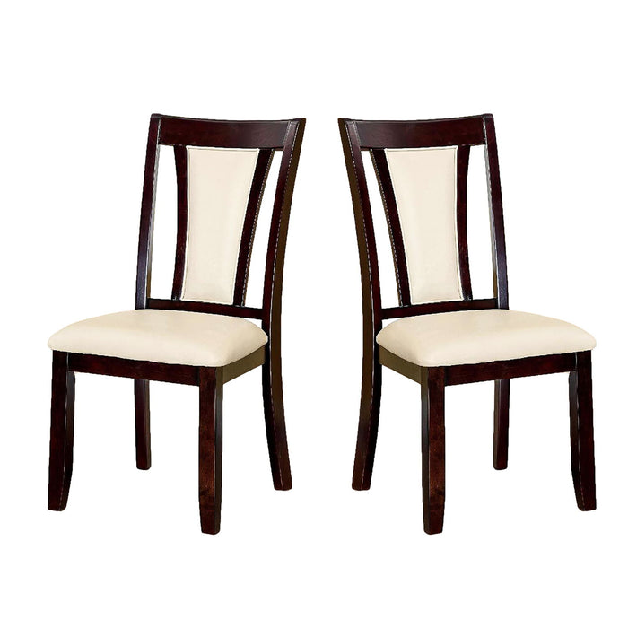 (Set of 2) Padded Ivory Leatherette Side Chairs In Dark Cherry Finish