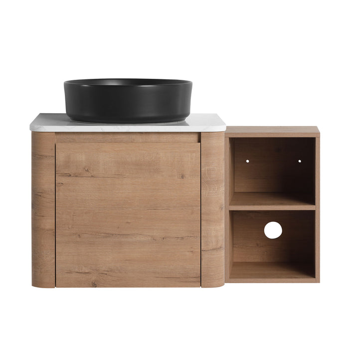 Wall Mounted Bathroom Vanity With Art Sink, 1 Storage Shelf, 2 Soft Close Doors