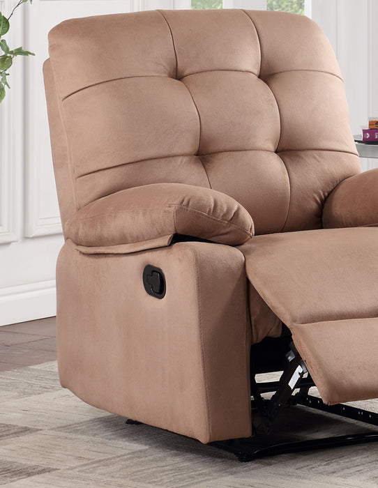 Contemporary Peat Color Plush Microfiber Motion Recliner Chair Couch Manual Motion Plush Armrest Tufted Back Living Room Furniture