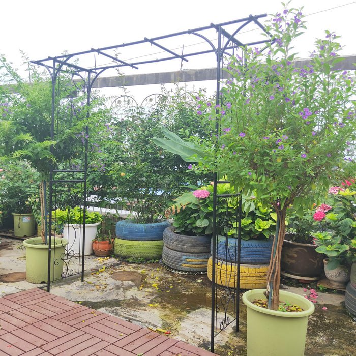 Metal Garden Arch Climbing Plants Support Rose Arch Outdoor - Black