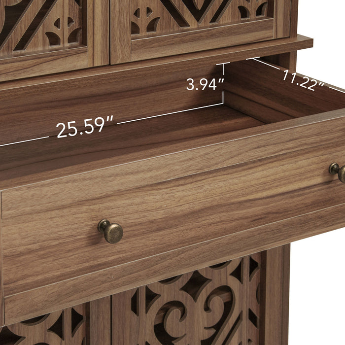 4 Door Cabinet With 1 Drawer, With 4 Adjustable Inner Shelves, Storage Cabinet