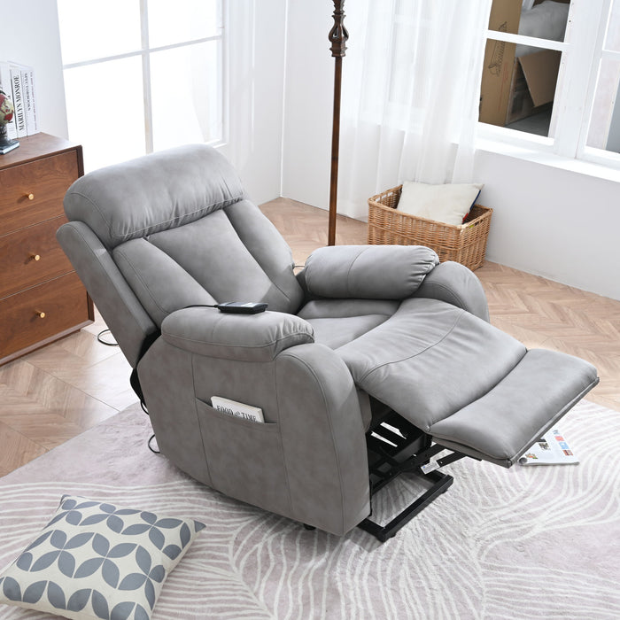 Electric Power Lift Recliner Chair, Fabric Recliner Chair, Home Theater Seating, Living Room Chair, Side Pocket, Remote Control - Light Gray